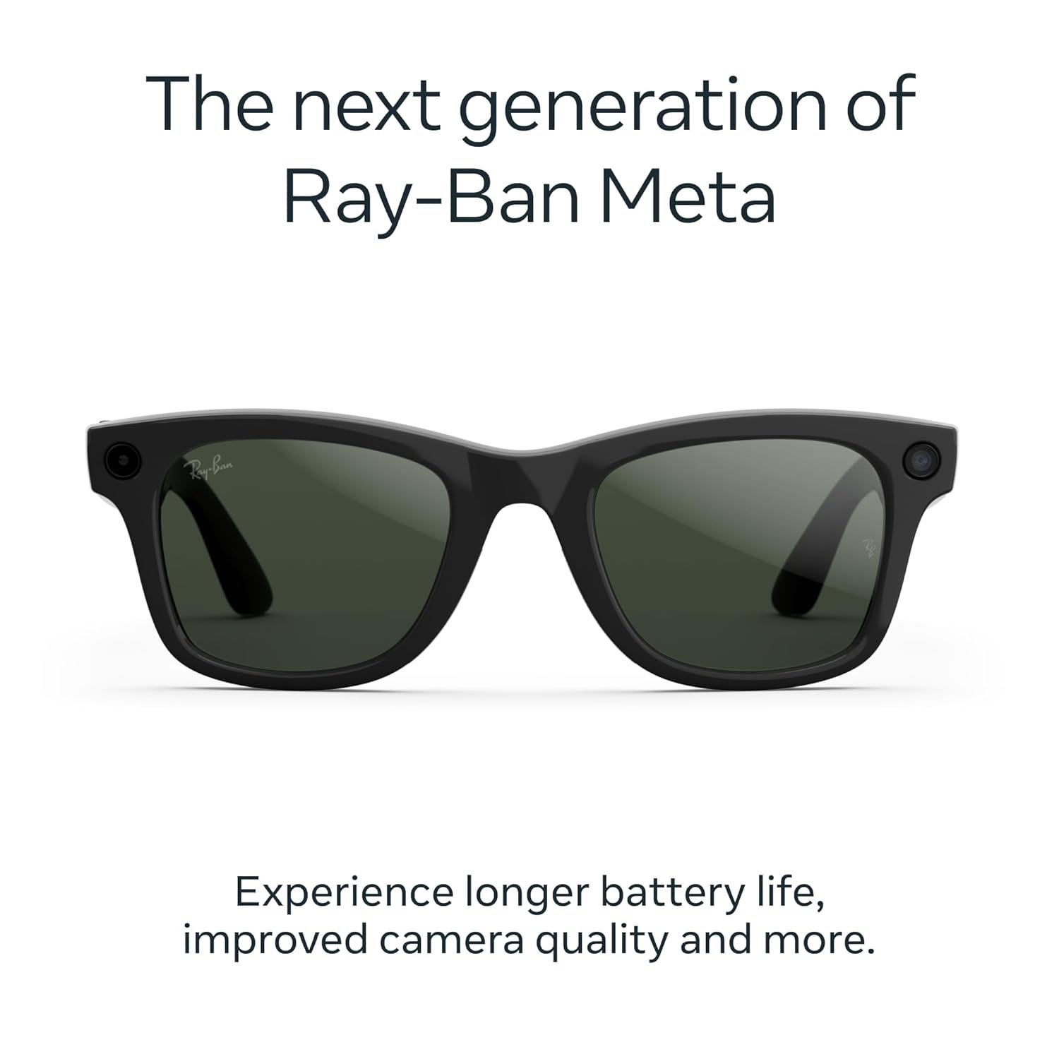 Ray-Ban Meta (Gen 2), Wayfarer, Shiny Black | Smart AI Glasses for Men, Women — 2X Battery Life — 3K Ultra HD Resolution — 12 MP Ultra-Wide Camera, Audio, Video — Transitions® Graphite Green Lenses